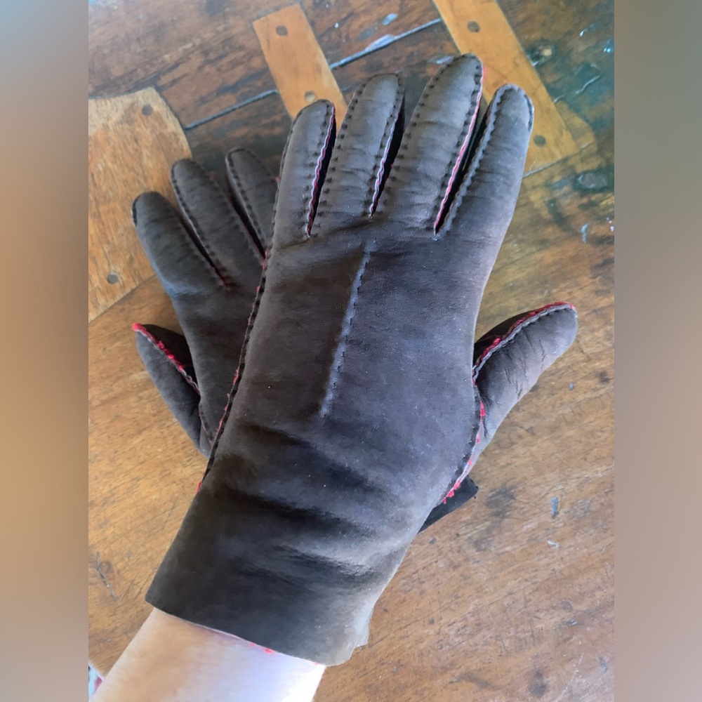 AGNELLE Vintage Chocolate Brown Suade Gloves